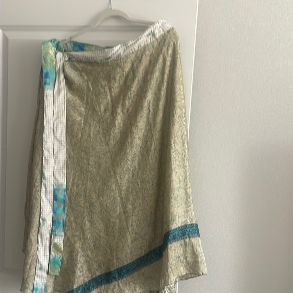 Boho Gypsy Sisters Tan and Blue Resort Wrap Skirt